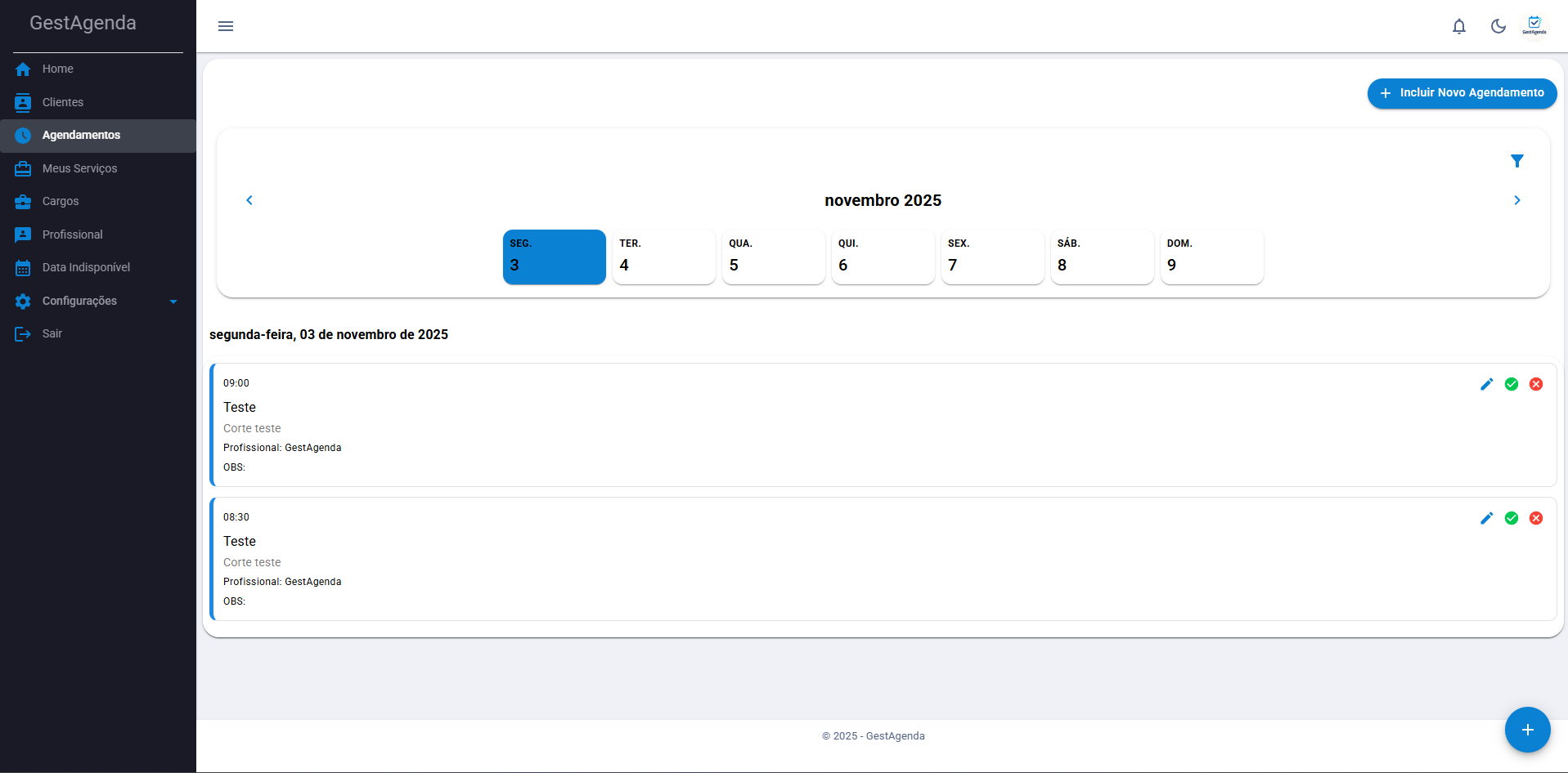 Painel do GestAgenda